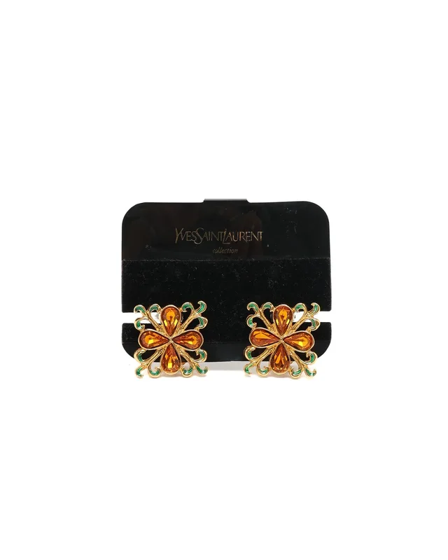 Saint Laurent Yves Rhinestone Clip-on Earrings from A Retro Tale, photo 4 of 4