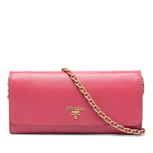 Pink Prada Saffiano Wallet On Chain Crossbody Bag in Pink Saffiano leather from Designer Revival