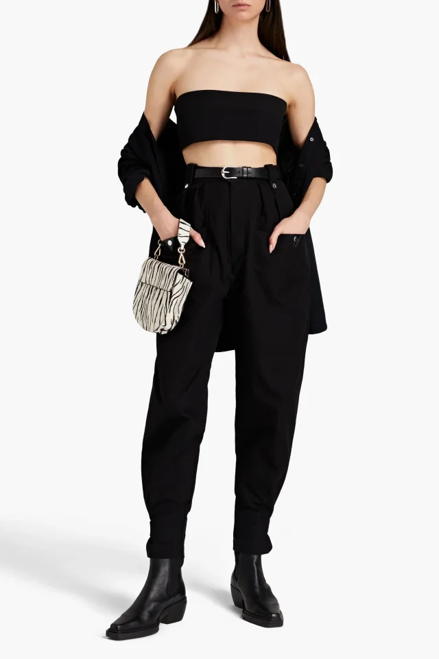 Marant Étoile Pulcie Suede-Trimmed Cotton Tapered Pants, photo 2 of 4 from THE OUTNET