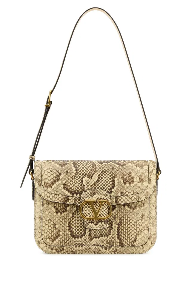 Valentino Garavani Python-Print Leather Shoulder Bag — Beige in Beige Python from HEWI