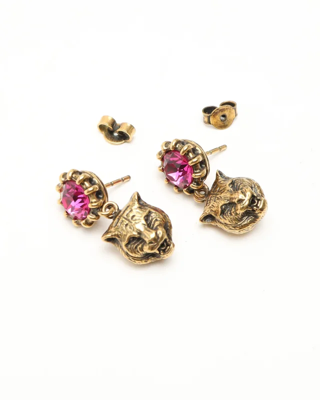 Gucci Cat Head Rhinestone Earrings from A Retro Tale, photo 2 of 3