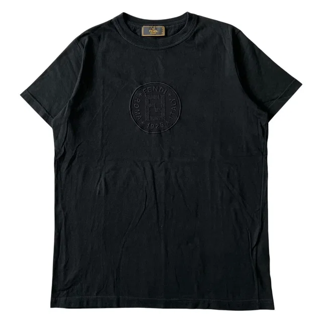 Fendi T-Shirt Short Sleeve Zucca FF Logo Embroidery Vintage Archive Black in Black from The Reluxe