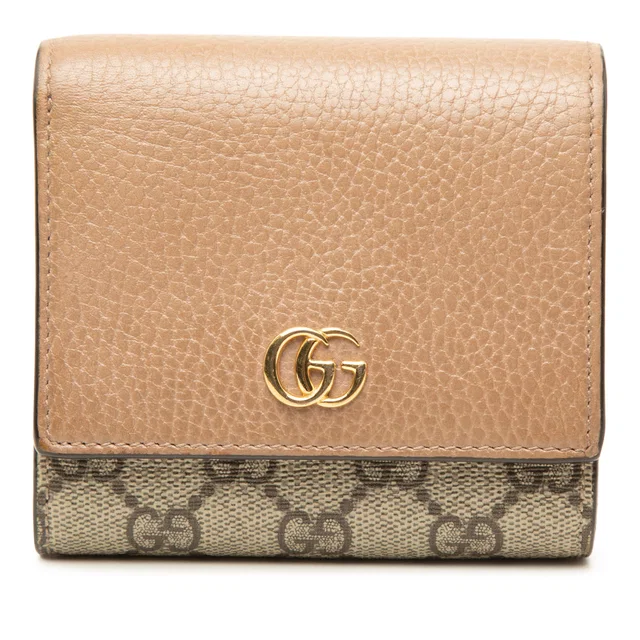 Gucci Bicolor GG Marmont Calfskin and GG Supreme Bifold Wallet Small Wallets in Beige Calfskin from Designer Revival