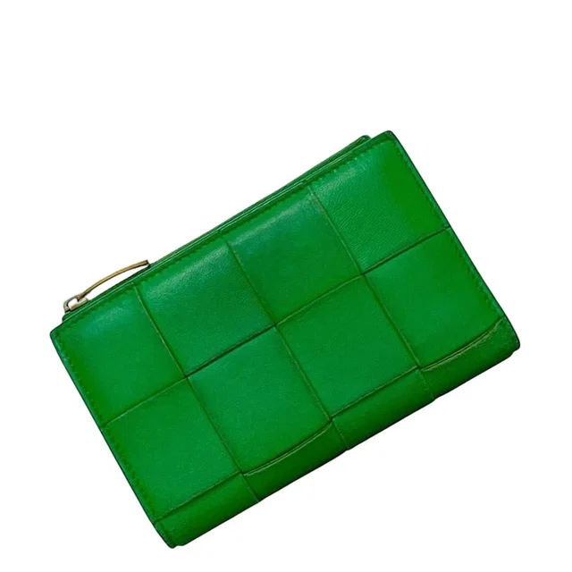 Bottega Veneta Bifold Wallet Green Maxi Intrecciato Compact Leather in Green Woven leather from The Reluxe