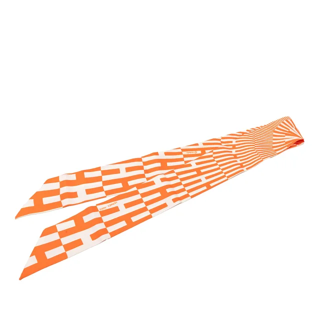 Orange Hermès Op H Silk Twilly Scarf Scarves in Orange Silk from Designer Revival
