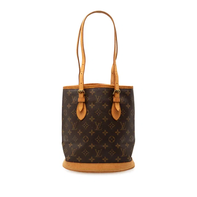 Brown Louis Vuitton Monogram Petit Bucket in Brown Coated canvas from Designer Revival
