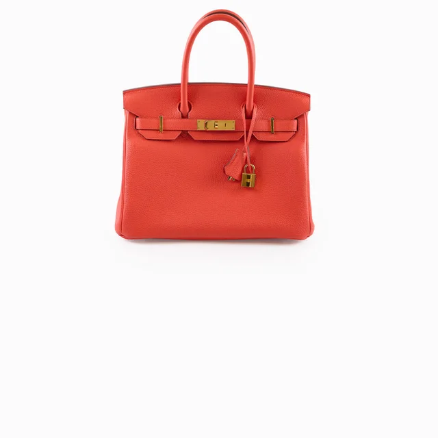 Hermès Birkin 30 Capucine X Stamp Togo Gold HW in Gold Togo leather from The Purse Affair