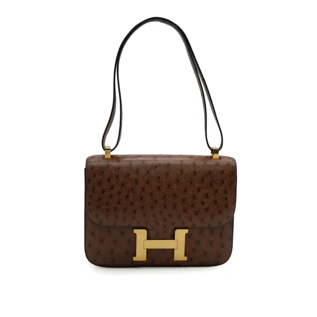 Hermès Constance 23 Etrusque Ostrich Shoulder Bag 1986 Circle P Gold Hardware in Ostrich from Luxury Promise