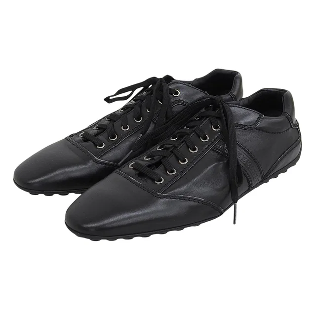 Louis Vuitton 2008 Leather Logo Embossed Sneakers #6 Black in Black Leather from VINTAGE QOO TOKYO