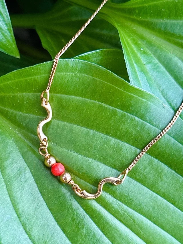 Unoaerre Vintage 18k Gold Snake Necklace Coral Bead Italy 3.7g in gold|red from Poshmark