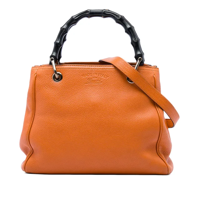 Orange Gucci Small Calfskin Bamboo Shopper Satchel in Orange Calfskin from Designer Revival