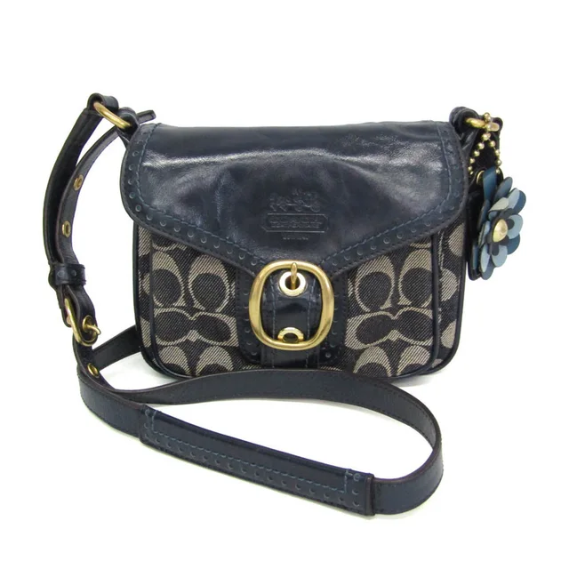 Coach Signature Flower Charm Crossbody Bag 12533 Women's Denim,Patent Leather Shoulder Bag Navy in Navy Denim , Patent leather from Elady