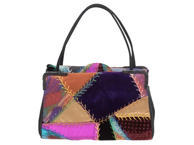 Multicolor Judith Leiber Patchwork Evening Tote in Multicolor Satin from Designer Revival