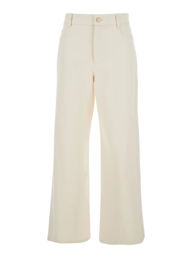 'Zarina' White Jeans with Belt Loops and Logo Patch on the Back in Denim for Women in White, image 1 of 1 from Gaudenzi Boutique