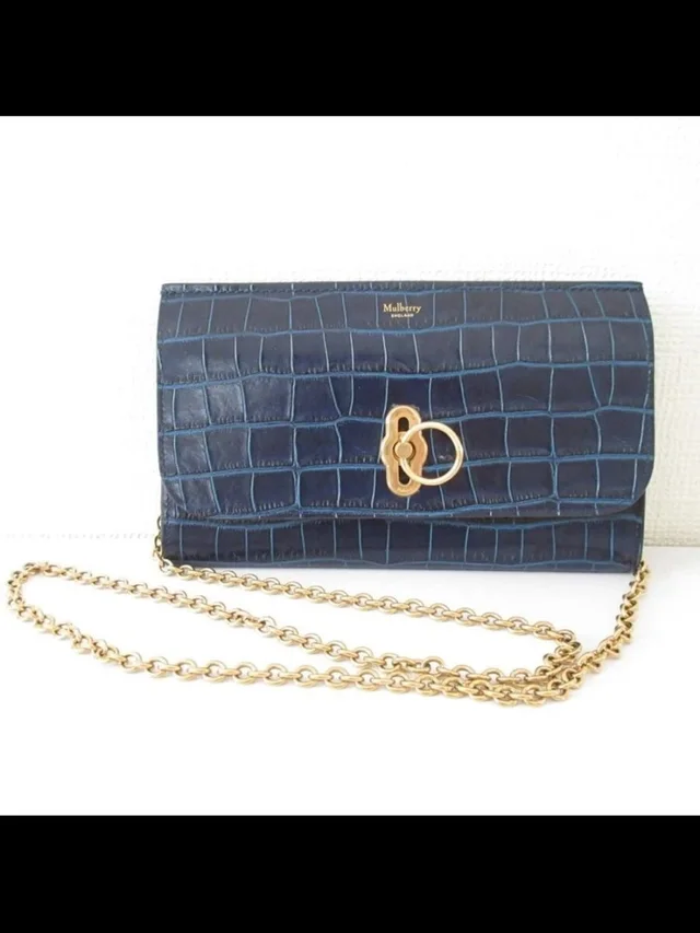 Mulberry Navy Croc-Embossed Leather Chain Crossbody in blue|gold Crocodile from Poshmark