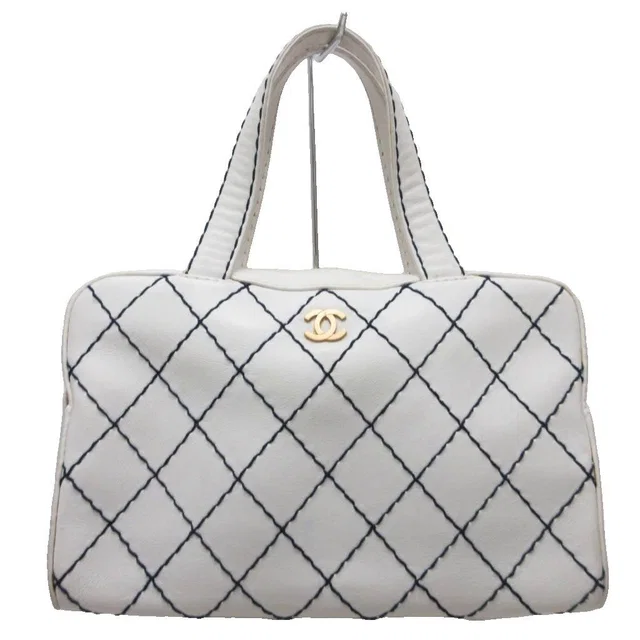 Chanel Wild Stitch CC Logo Handbag Gold Leather White in White Leather from The Reluxe