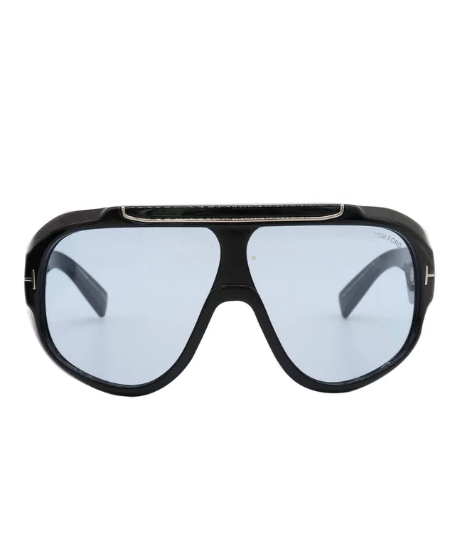 Tom Ford Black Frame Visor Style Sunglasses in Black Leather from Luxury Promise