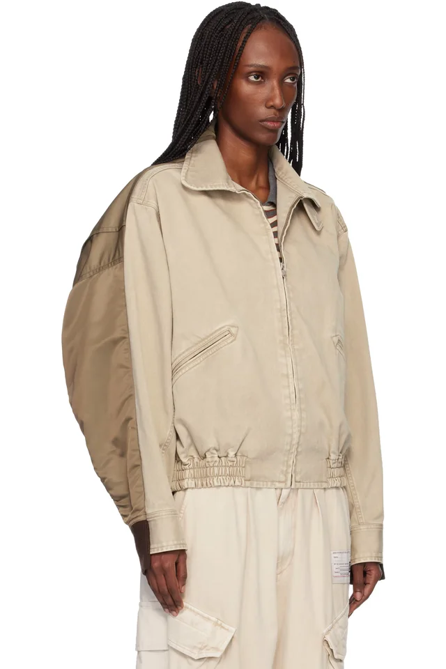 Maison MIHARA YASUHIRO Beige & Khaki Front Back Combined Zip-Up Jacket, photo 2 of 4 from SSENSE