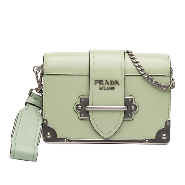 Green Prada Spazzolato Soft Calfskin Cahier Crossbody in Green Calfskin from Designer Revival