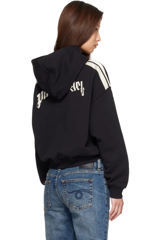 Palm Angels Black Curved Logo Loose Crop Hoodie, photo 3 of 4 from SSENSE