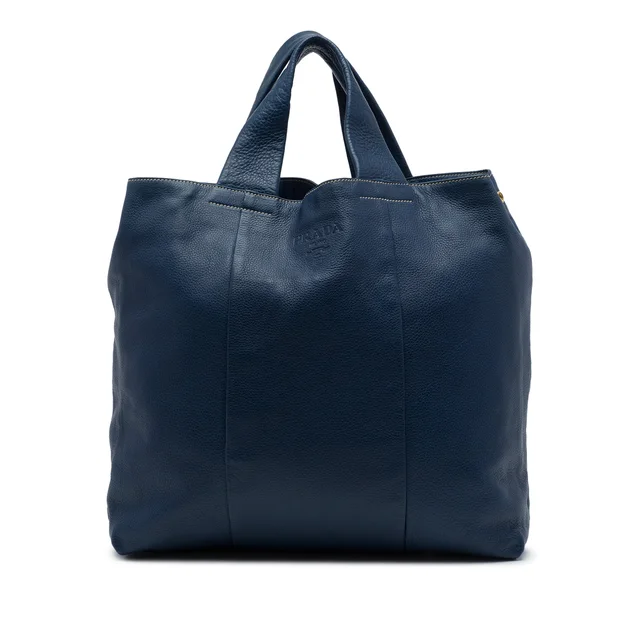 Blue Prada Vitello Daino Shopper Tote in Blue Leather from Designer Revival