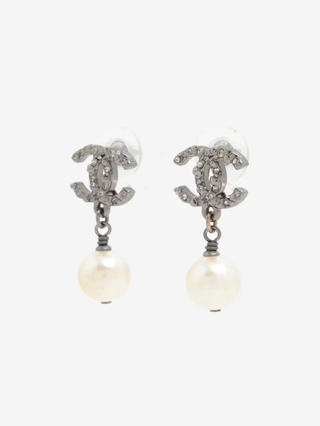 Chanel Silver rhinestone and faux pearl earrings in Silver from Sign of the Times