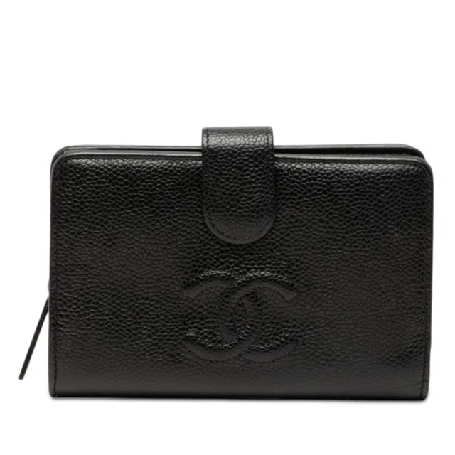 Black Chanel CC Caviar Bifold Wallet in Black Caviar leather from Designer Revival