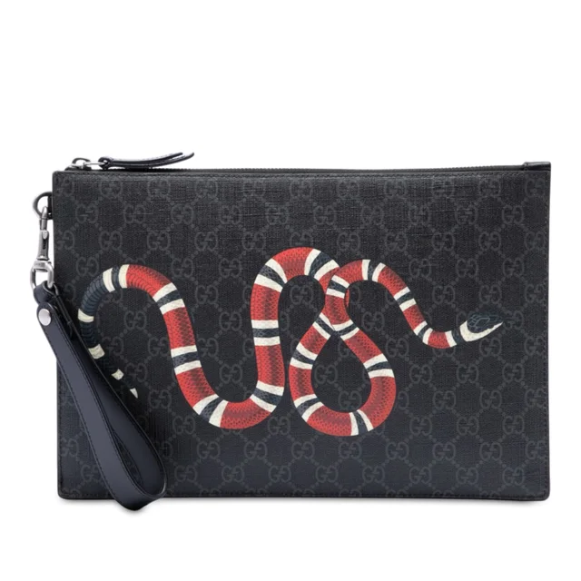 Black Gucci GG Supreme Kingsnake Clutch in Black Coated canvas from Designer Revival, photo 1 of 1