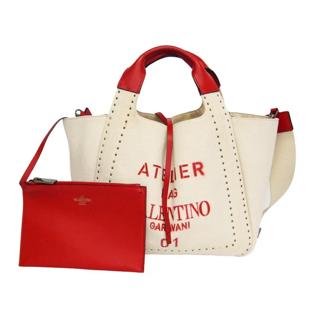 Valentino Garavani Atelier Bag 01 Small VW2B0H86NIZ Men,Women Leather,Canvas Shoulder Bag,Tote Bag Red Color,White in Red color/White Leather , Canvas from Elady