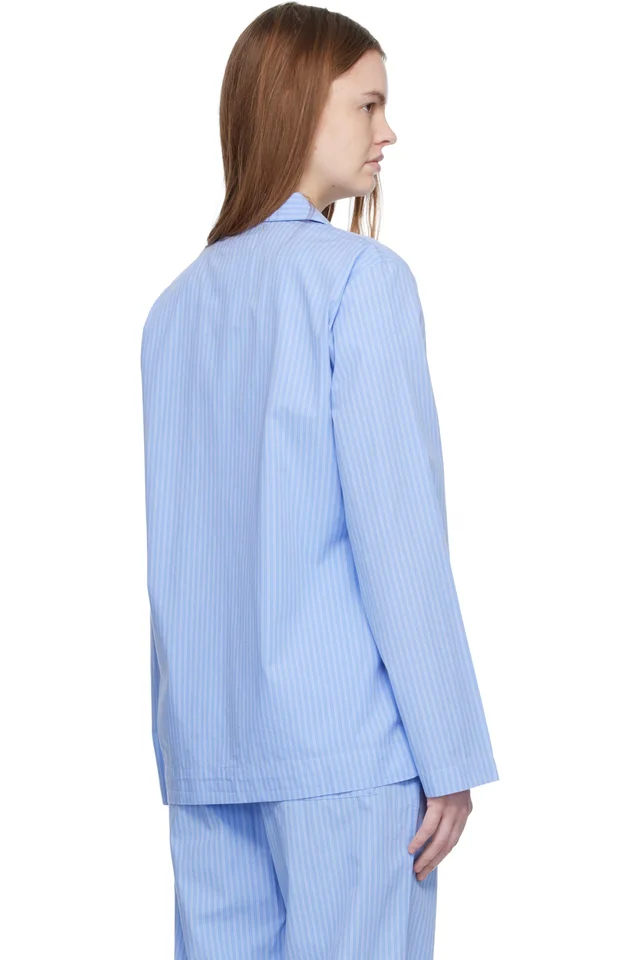 Tekla Blue Poplin Long-Sleeved Pyjama Shirt, photo 3 of 4 from SSENSE