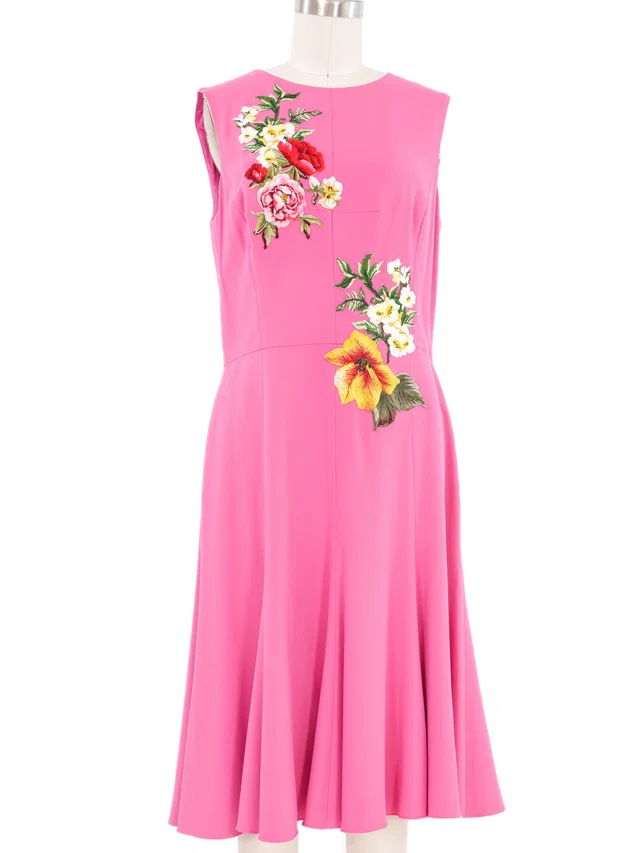 Dolce & Gabbana Floral Applique Sleeveless Dress in Satin from Arcade Vintage