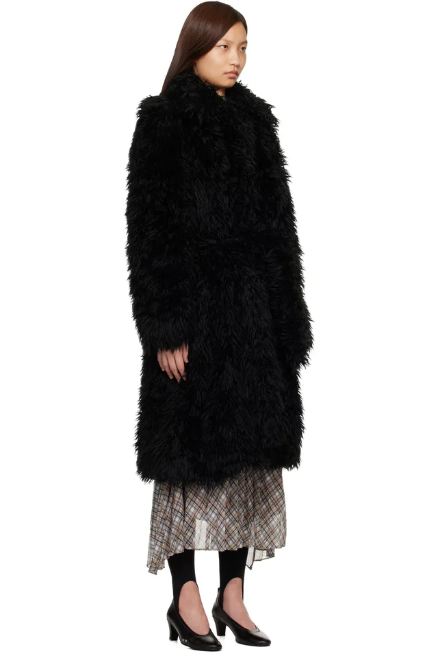 Acne Studios Black Belted Faux-Fur Coat, photo 2 of 4 from SSENSE