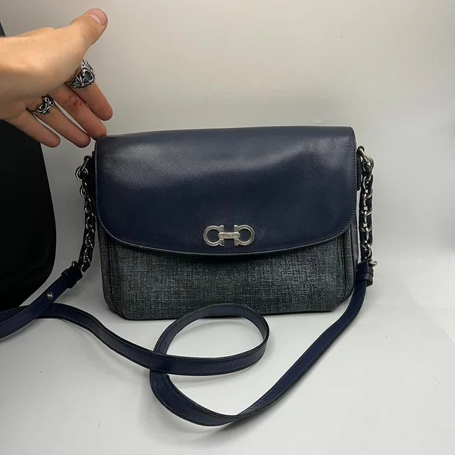 Ferragamo Gancini Shoulder in blue Saffiano leather from Poshmark