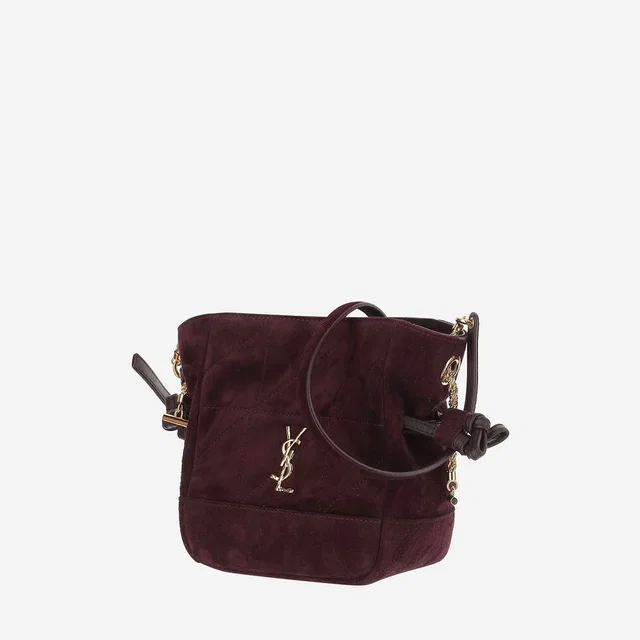 Saint Laurent Suede And Leather Shoulder Bag — Burgundy in Burgundy Suede from HEWI