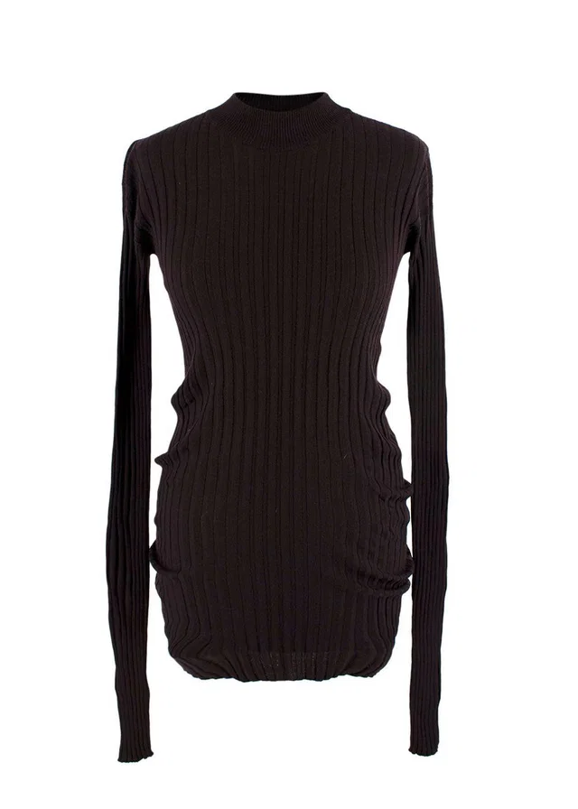 Bottega Veneta Dark Brown Long Sleeve Ribbed Top in Brown Wool from HEWI