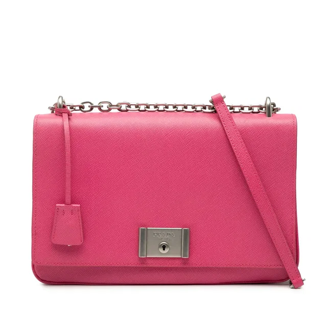 Pink Prada Saffiano Lux Lock Chain Flap Crossbody Bag in Pink Saffiano leather from Designer Revival