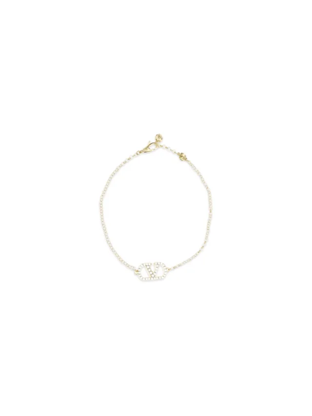 Valentino Garavani Vlogo Signature Swarovski Crystal Bracelet — Gold Metal Bracelets in Gold from HEWI, photo 2 of 3
