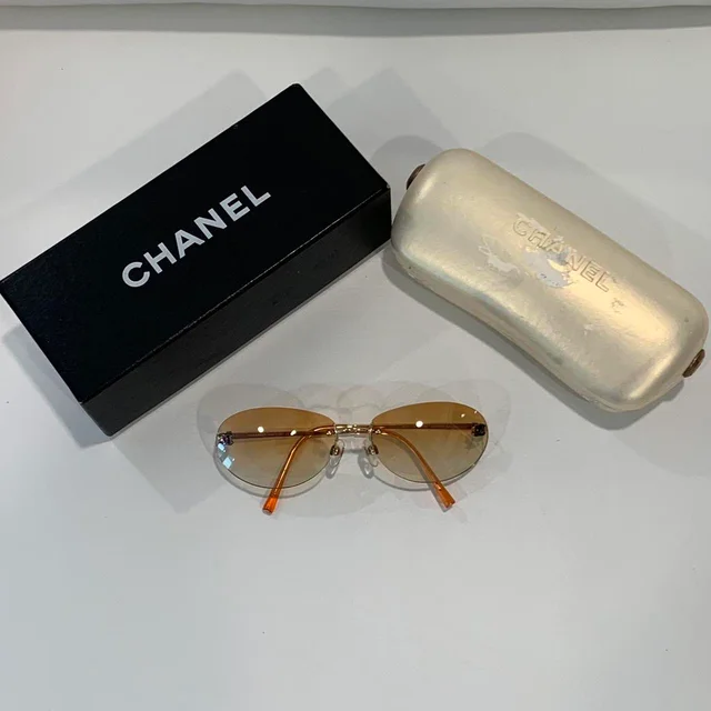 Chanel Women's Sunglasses - Orange in orange from Depop, photo 3 of 4