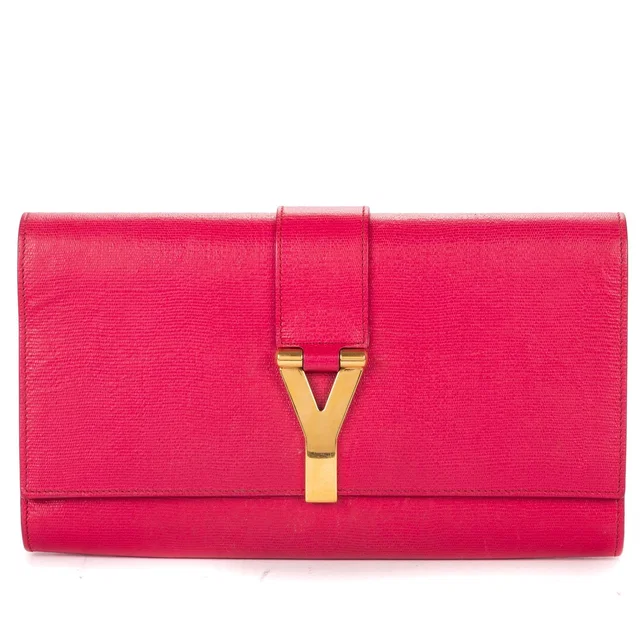 Saint Laurent Line Clutch Pink Calfskin Leather in Pink Calfskin from The Reluxe