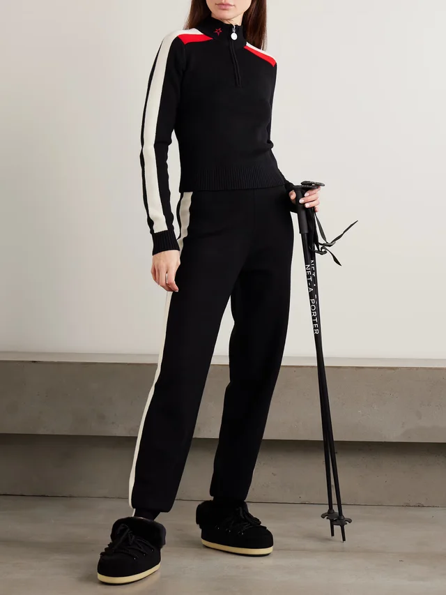 PERFECT MOMENT La Tour intarsia merino wool half-zip sweater in Black, photo 2 of 2 from NET-A-PORTER (Canada)