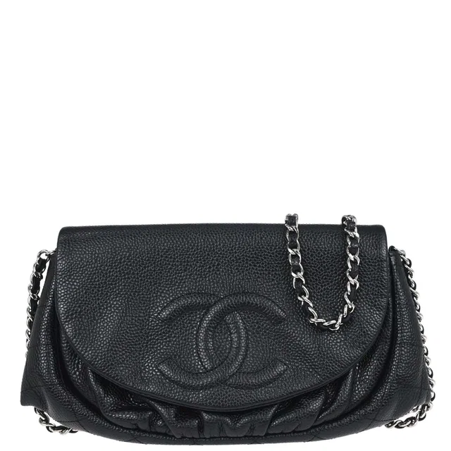 Chanel 2012 Black Caviar Skin Half Moon Flap WOC Wallet on Chain Shoulder Bag in Black Caviar leather from AMORE Vintage Tokyo