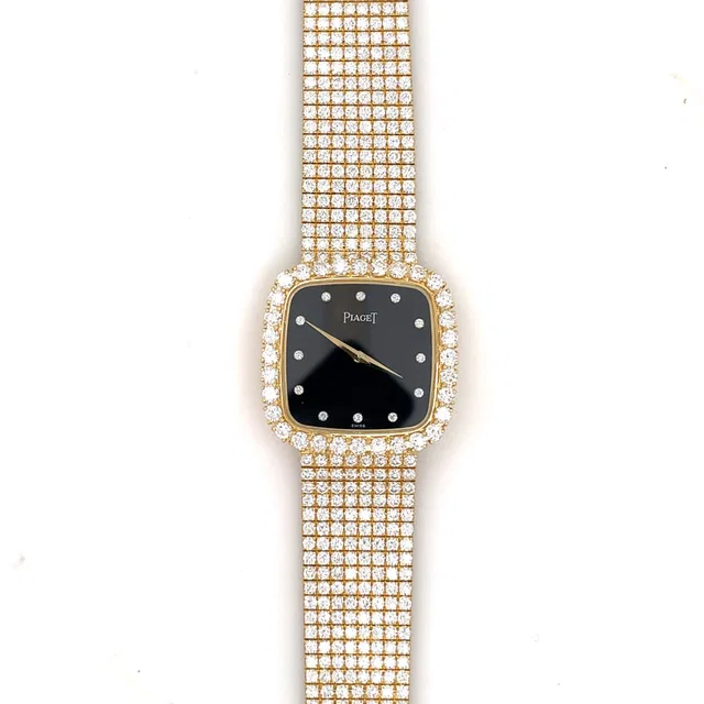 Piaget Vintage Quartz Diamond Black Dial Ladies Watch 463093 in yellow|black|gold from Jomashop.com