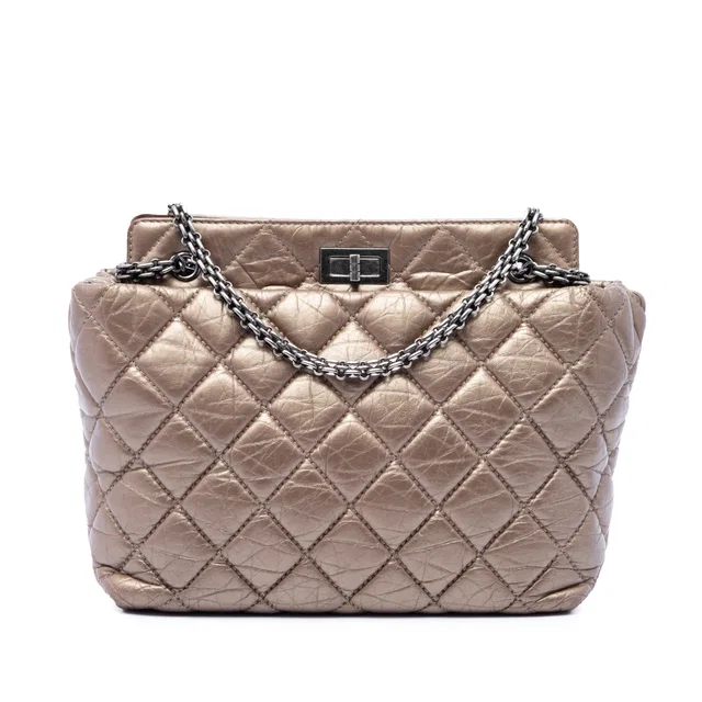 Brown Chanel Quilted Metallic Aged Calfskin Reissue 2.55 Tote in Brown Calfskin from Designer Revival