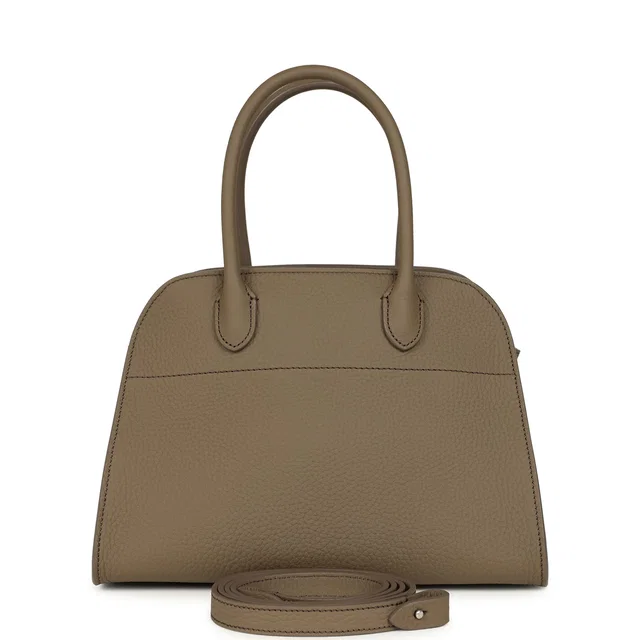 The Row Soft Margaux 10 Bag Smoked Taupe Calfskin Silver Hardware in Taupe Calfskin from Madison Avenue Couture