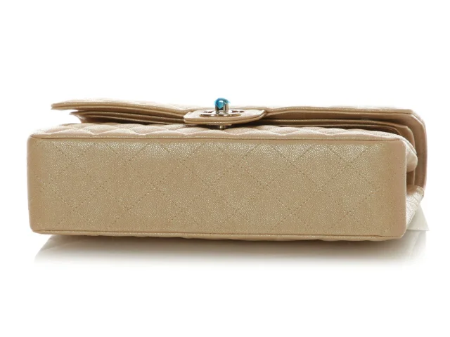 Chanel Medium/Large Iridescent Beige Quilted Caviar Classic Double Flap in Beige Caviar leather from Ann's Fabulous Finds, photo 7 of 10