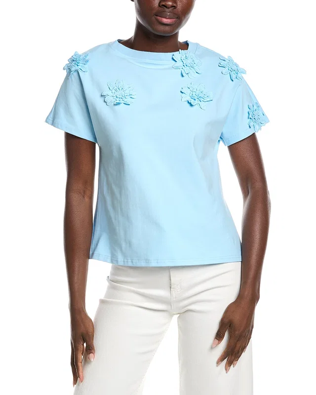 Gracia Flower Applique Solid Color T-Shirt, image 1 of 1 from Gilt