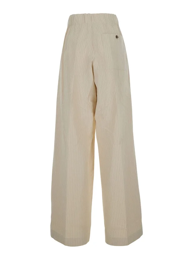 DRIES VAN NOTEN 'Pila' Beige Pants with Elasticated Waist and All-Over Striped Motif in Cotton for Women in Beige, photo 4 of 6 from Gaudenzi Boutique