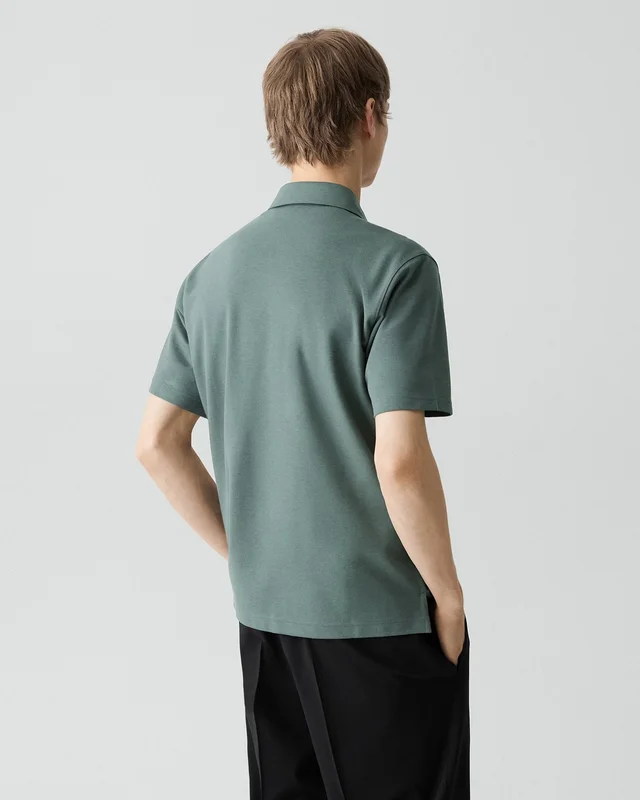 Theory Ryder Quarter-Zip Polo in Relay Jersey in LIGHT PINE GROVE 64% Viscose, 30% Polyamide, 6% Elastane, photo 10 of 12 from Theory