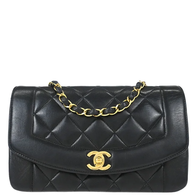 Chanel 1996-1997 Black Lambskin Small Diana Shoulder Bag in Black Lambskin from AMORE Vintage Tokyo