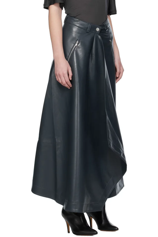 Nanushka Blue Neith Draped Vegan Leather Maxi Skirt, photo 2 of 3 from SSENSE